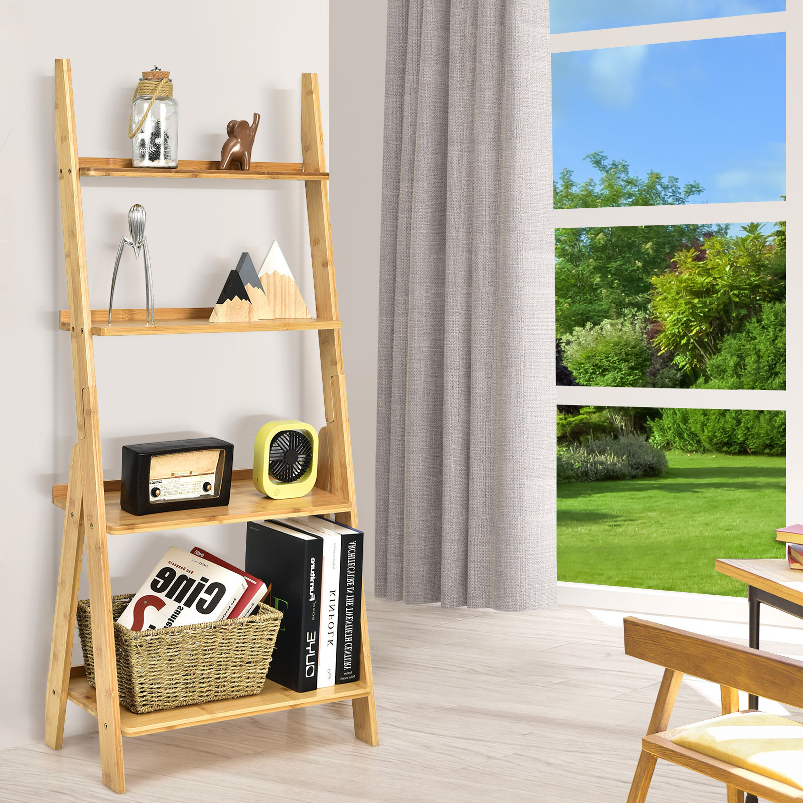 Wood ladder bookcase discount