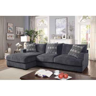 115.4" W Contemporary L-Shaped Sectional, Gray