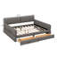 Queen Size Upholstered Platform Daybed With Two Storage Drawers, Lambswool Upholstered Bed Frame With USB, No Box Spring Needed-1963261219