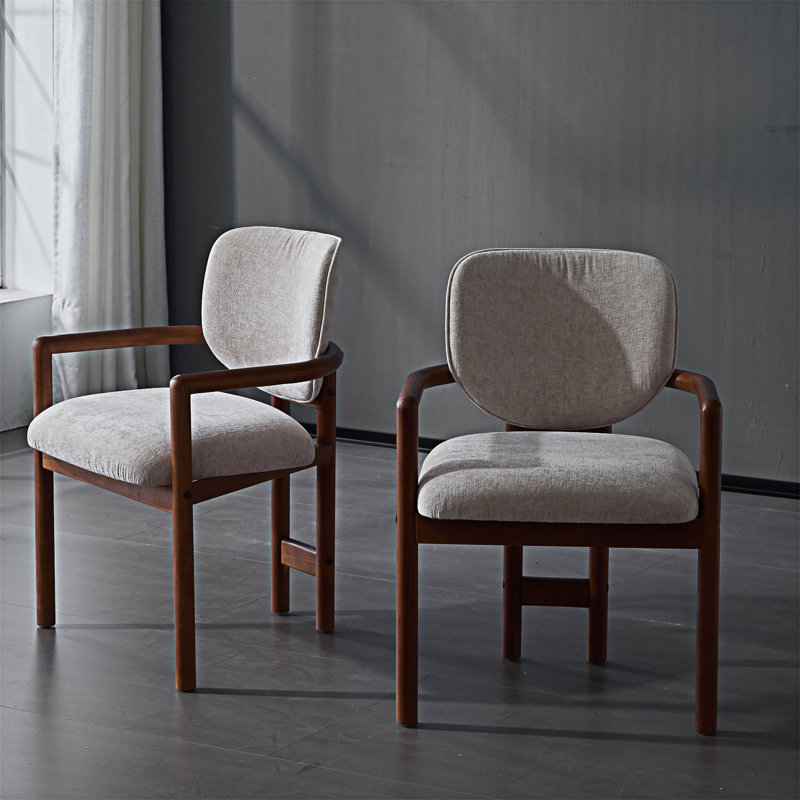 Chaise rembourrée avec accoudoirs (ensemble de 2), Noyer