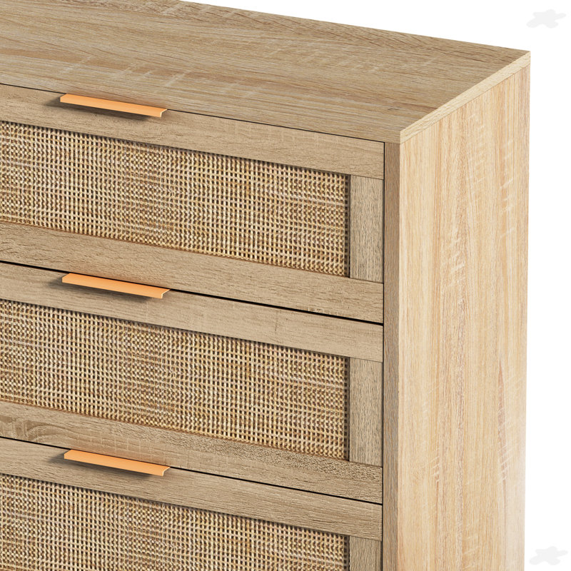 6-Drawers Rattan Storage Cabinet Rattan Drawer, Natural, 29.53" H x 59.06" W x 15.75" D
