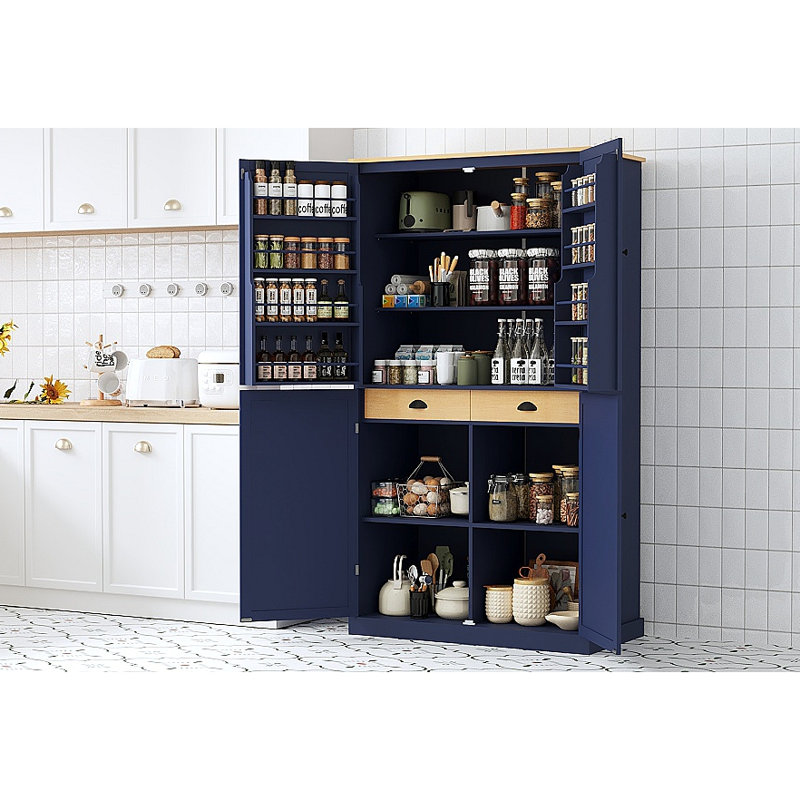 Grande armoire de rangement autoportante avec 2 tiroirs, 2 tablettes réglables et 8 portes, Bleu