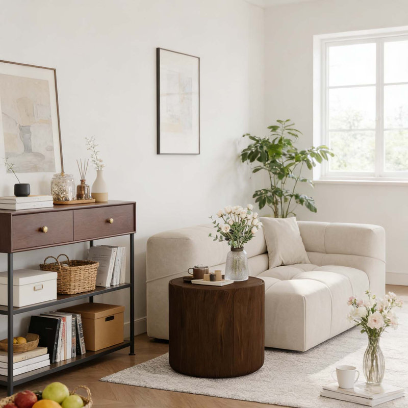 Table basse ronde pour l'intérieur et l'extérieur, Brun, L 19,69 po x l 19,69 po x H 19,29 po