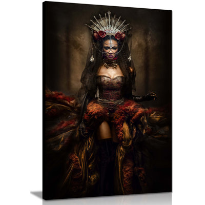 Fierce Princess in Tiara and Golden Brown Dress 1 Piece Wrapped Canvas Wall Art
