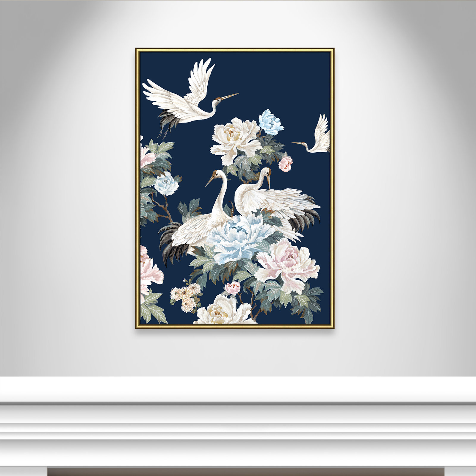 Danbury "Pearly White Cranes II" Painting, 42.75" H x 30.75" W x 0.88" D, Gold