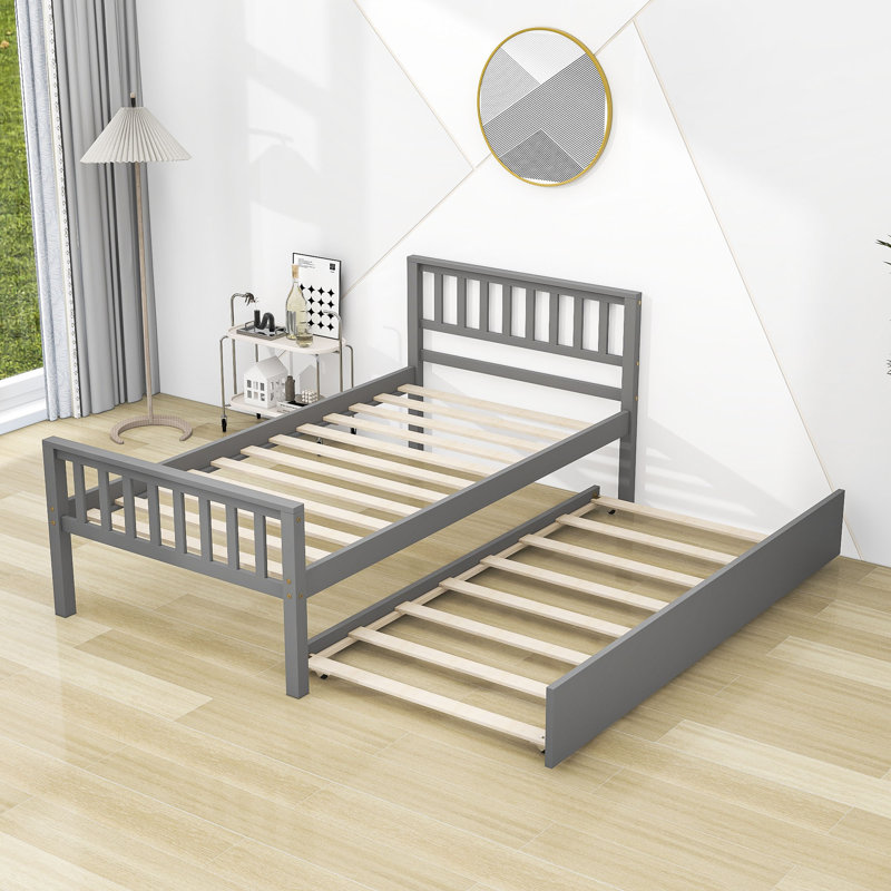 Lit plateforme simple avec lit gigogne Desiray by Harriet Bee, Gris