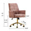 Chaise de bureau pivotante, velours côtelé rose clair, hauteur réglable, base dorée