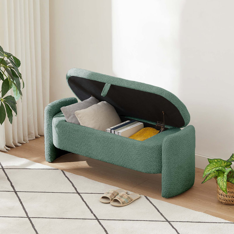 Banc de rangement ovale en tissu polaire, Vert foncé