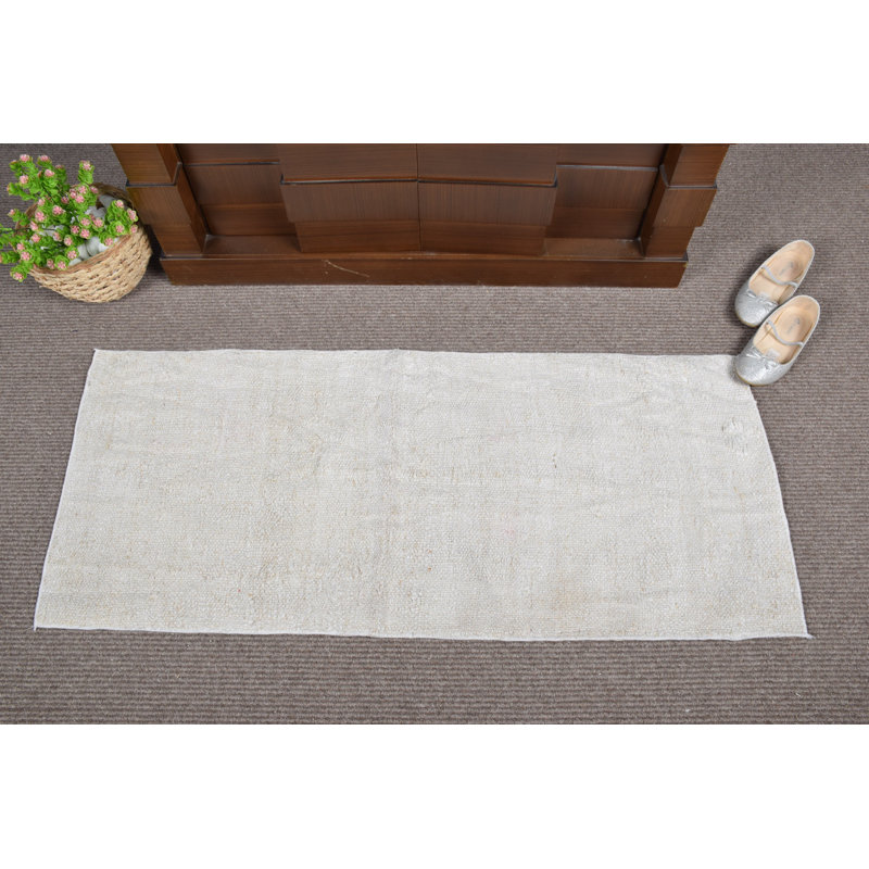 Tapis turc en chanvre tissé à la main beige Oushak, idéal pour les vestibules ou les espaces de vie