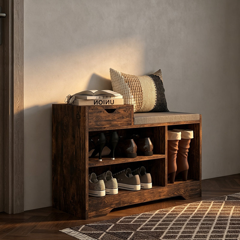5 Pair Shoe Storage Bench, Brown
