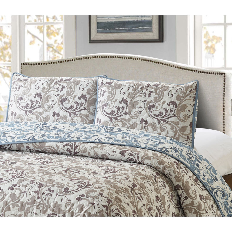 Solway Polyester Damask Quilt, Full/Queen Quilt + 2 Shams