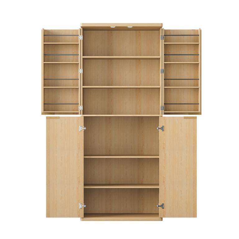 Armoire de rangement en bois cannelée de 72 po de hauteur avec portes, 6 tablettes de porte, organisateur, armoire polyvalente pour la cuisine, la salle à manger, chêne, l 30 po x P 15,75 po x H 72 po.