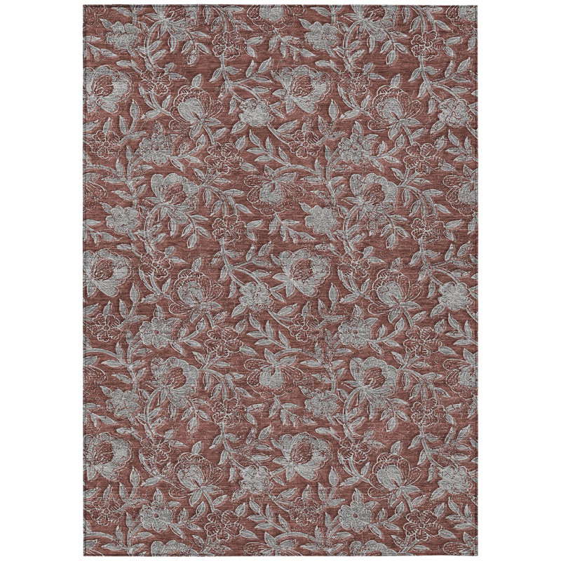 Tapis intérieur lavable floral 8 pi x 10 pi gris