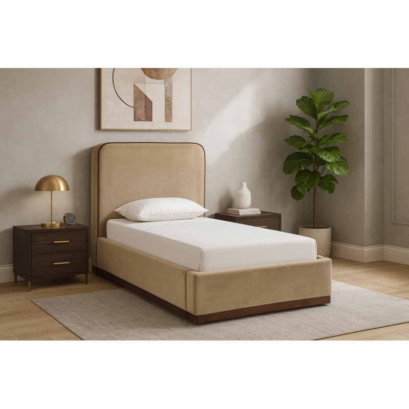 Lit tapissier Dayna, Velours beige, Simple