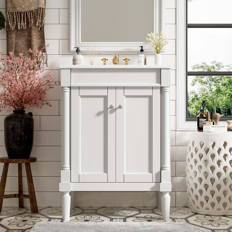 Meuble-lavabo 24 po avec lavabo supérieur, Blanc, Argent argent