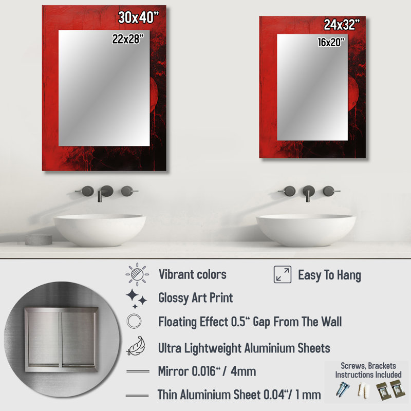 Red Moon Scarlet Sphere - Moon Wall Mirror, Red Decorative Mirror, Printed Metal Art, 40" x 30"