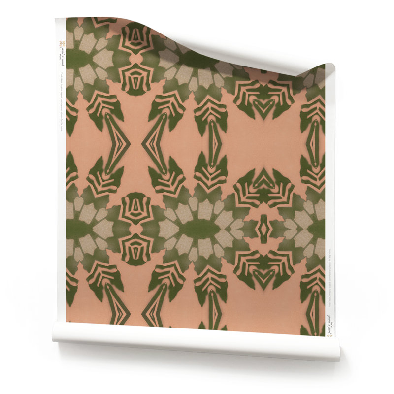 Artémis | Papier peint botanique tropical , Vert / rose / orange