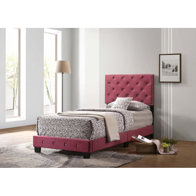 Anjelo Upholstered Standard Bed, Twin, Cherry