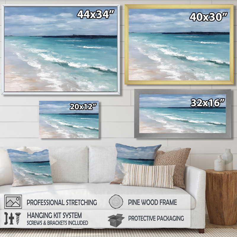 «Blue and White Coastal Beach Wonder», reproduction d'art sur toile encadrée plage blanche, Cadre photo unique, Noir