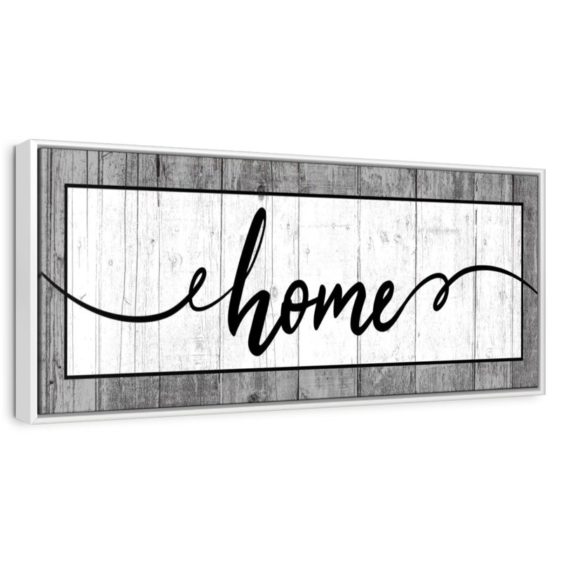 Plaque murale typographique en bois, 57 po x 19 po, Cadre flottant blanc