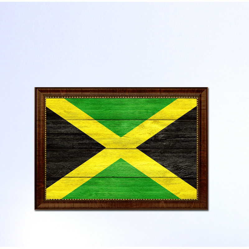 Impression sur toile encadrée « jamaica country flag », H 21 po x l 30 po x P 1 po, Encadrement brun