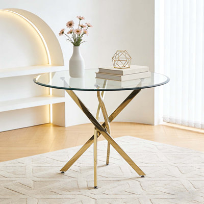 Lakeicha Round 36'' Glass Top Metal Base Dining Table