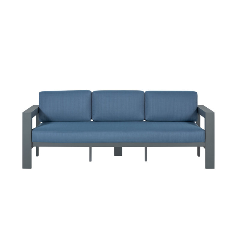 Canapé d'extérieur avec coussins de 84 po de largeur Laycie, Bleu