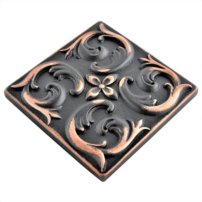 2'' x 2'' Hand Painted Resin Decorative Accent Tile, Oil Rubbed Bronze