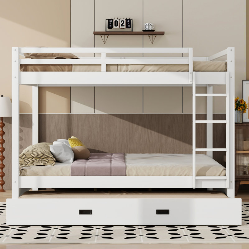Queen Over Queen Bunk Bed With Trundle, White