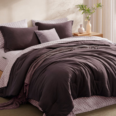 Monbix Queen Comforter Set - 7 Pieces ltalian Plum Prewashed Bed in a Bag Queen Bedding Sets with Comforters, All Seasons  Soft Comforter Bed Set with Sheets,Pillowcases & Shams