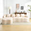 Canapé modulaire en L beige à compression complète - méridienne incurvée, tissu chenille, haute densité-2016517810