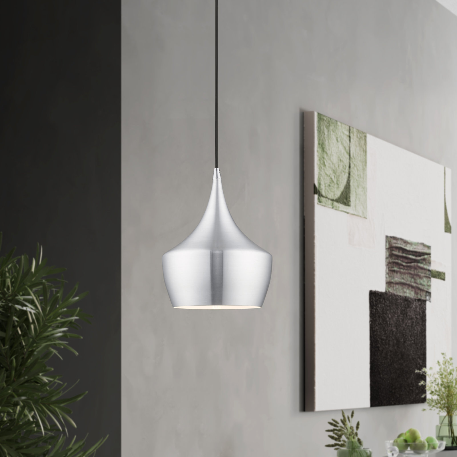Schultz Dimmable Teardrop Single Light Pendant, Brushed Aluminum