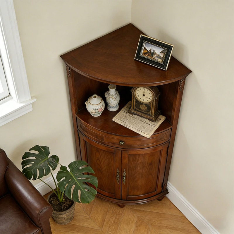 Retro Brown Solid Wood Corner cabinet