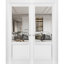 Portes doubles françaises massives Lucia 1533 Blanc soie avec vitrage clair, cadre en bois massif, portes robustes pour placard ou chambre à coucher, 56 po x 96 po (2 x 28 x 96 po)