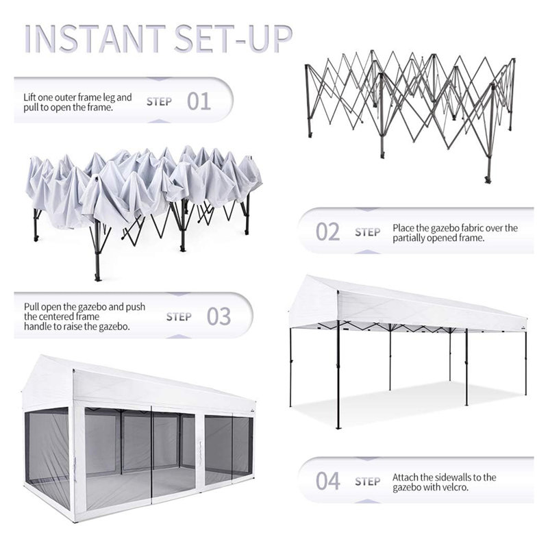 Suntime 10' x 20' White Polyester Pop-Up Canopy with Removable Sidewalls