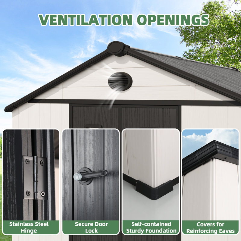 10X12FT Outdoor Storage Shed, Weather-Resistant Shed With Lockable Doors & Built-In Floor, Sloped Roof Tool Shed For Backyard Garden & Patio Lawn