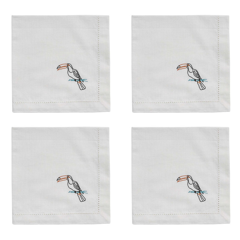  Ensemble de 4 serviettes blanches brodées