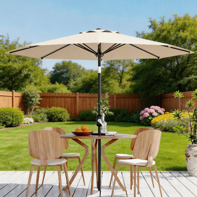 Parasol de patio extérieur de 9 pi avec manivelle et inclinaison à bouton-poussoir, protection UV imperméable