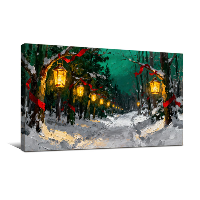 Voie de Noël d'hiver avec lanternes et rubans rouges, H 20 po x l 40 po