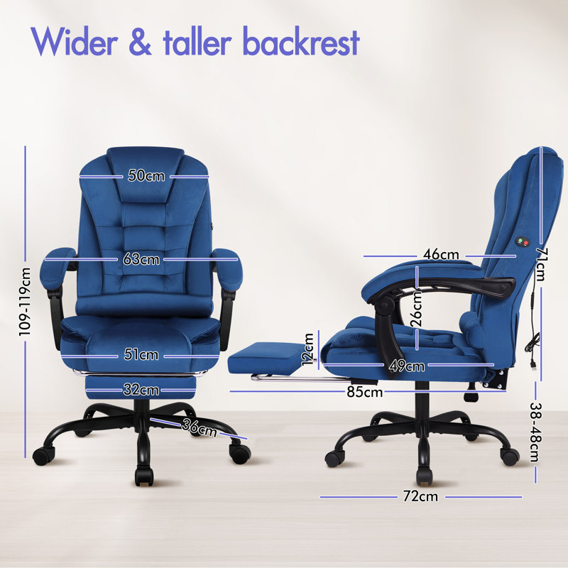  Office Chair Massage Executive Recliner Footrest Swivel Gaming, Blue, Velvet
