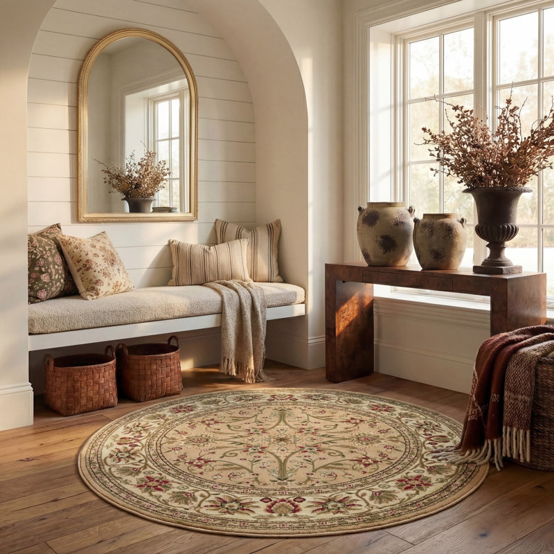 Lyndhurst Oriental Area Rug In Beige / Ivory, Round 183 cm