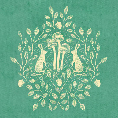 Rabbits And Mushrooms VIII by Katie O'Shea - Wrapped Canvas Print