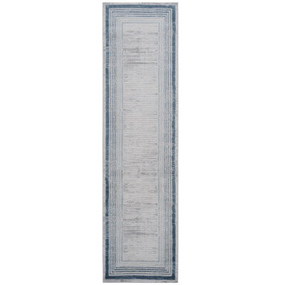 2X8 Blue / Ivory / Bordered Runner Rug