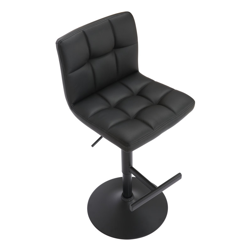 Hetal Swivel Upholstered and Faux Leather Adjustable Height Bar Stool with Steel Frame, Black