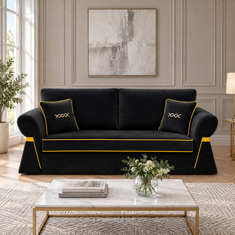 83.5 " Velvet Sofa, Black Velvet