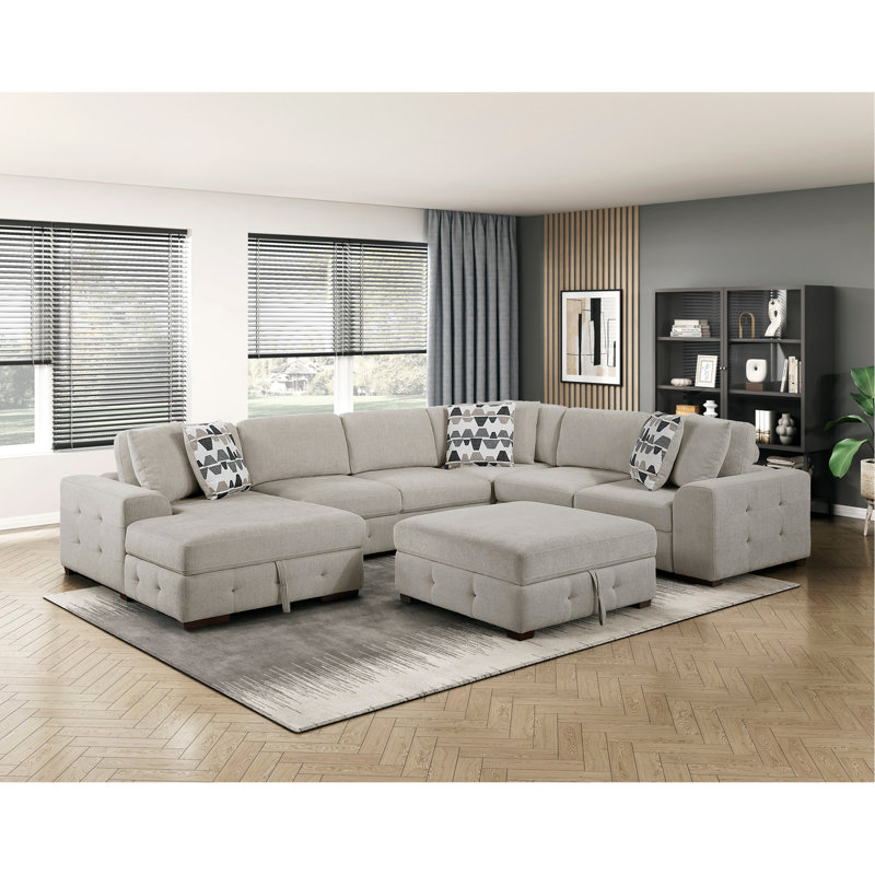 Meuble de salon moderne en taupe capitonné avec canapé-lit et canapé-lit capitonné à gauche 5 pièces Modern