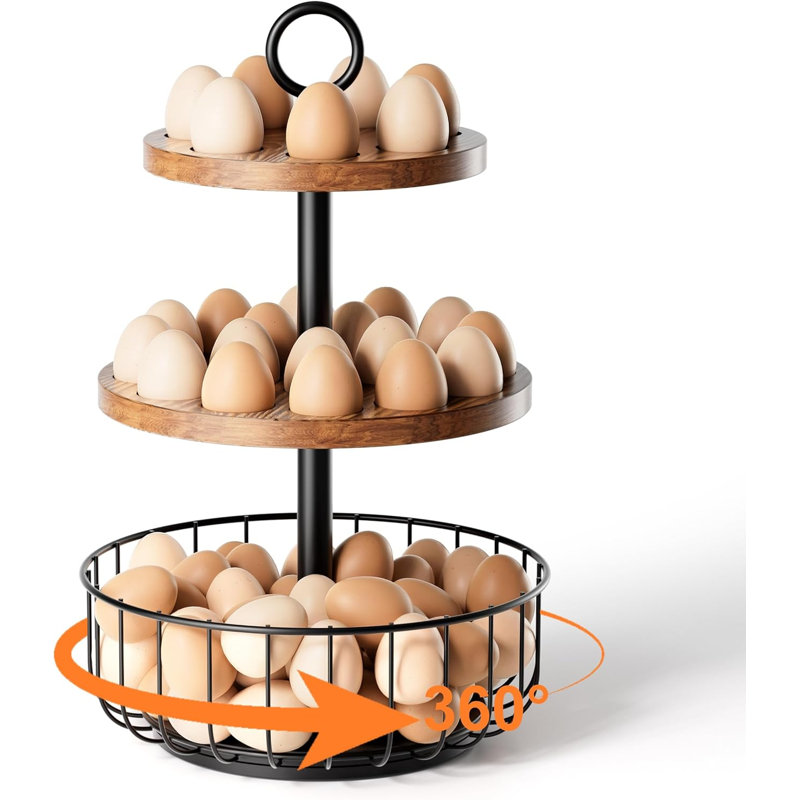 Porte-œufs rotatif à 3 niveaux et 360° avec panier, peut contenir plus de 64 œufs