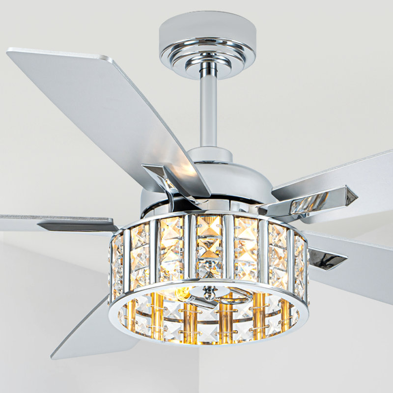 Ventilateur de plafond en cristal 52 pouces avec lumière et télécommande, ventilateur de plafond à moteur à courant continu réversible à 6 vitesses