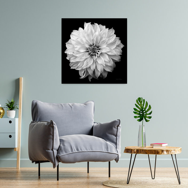 Dahlia iv contemporain avec art noir, noir et blanc, H 24 po x l 24 po