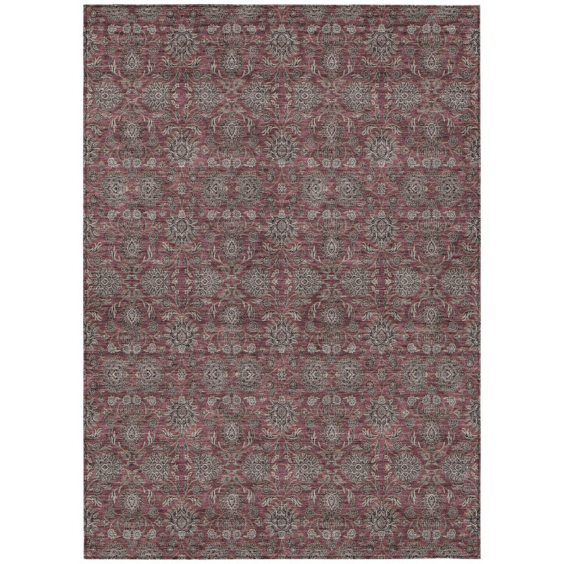 3' X 5' Merlot Gray And Taupe Floral Washable Indoor Outdoor Area Rug